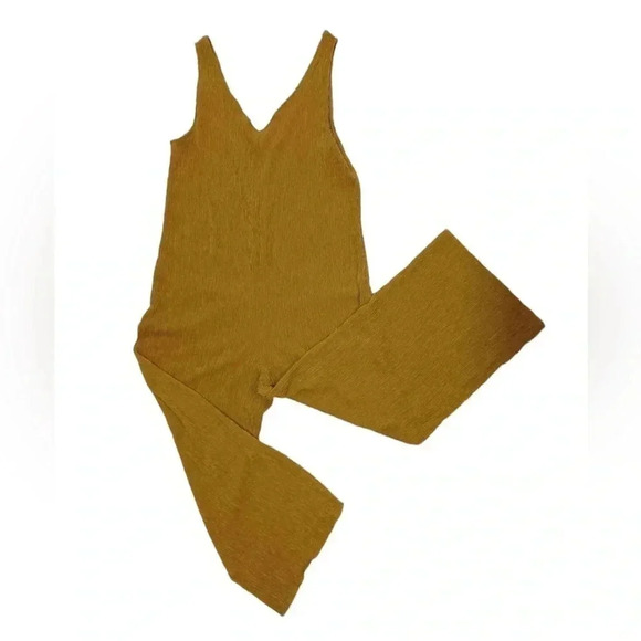 MNG Mango Textured Long Jumpsuit Mustard  Size Medium - Picture 8 of 12